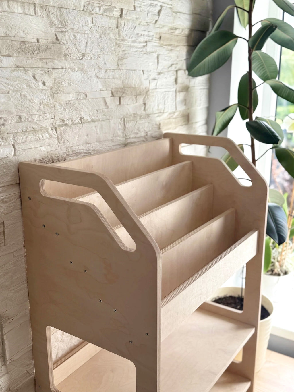 Montessori Wooden Book Display with Storage Shelf For Kids