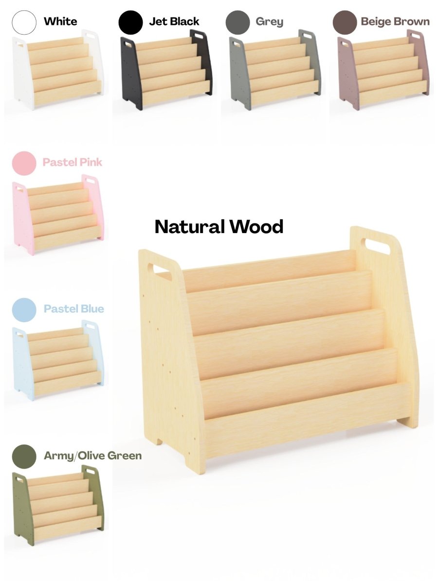 Montessori Double-Sided Wooden 4-Tier Book Display Shelf - Tiny Tugz™