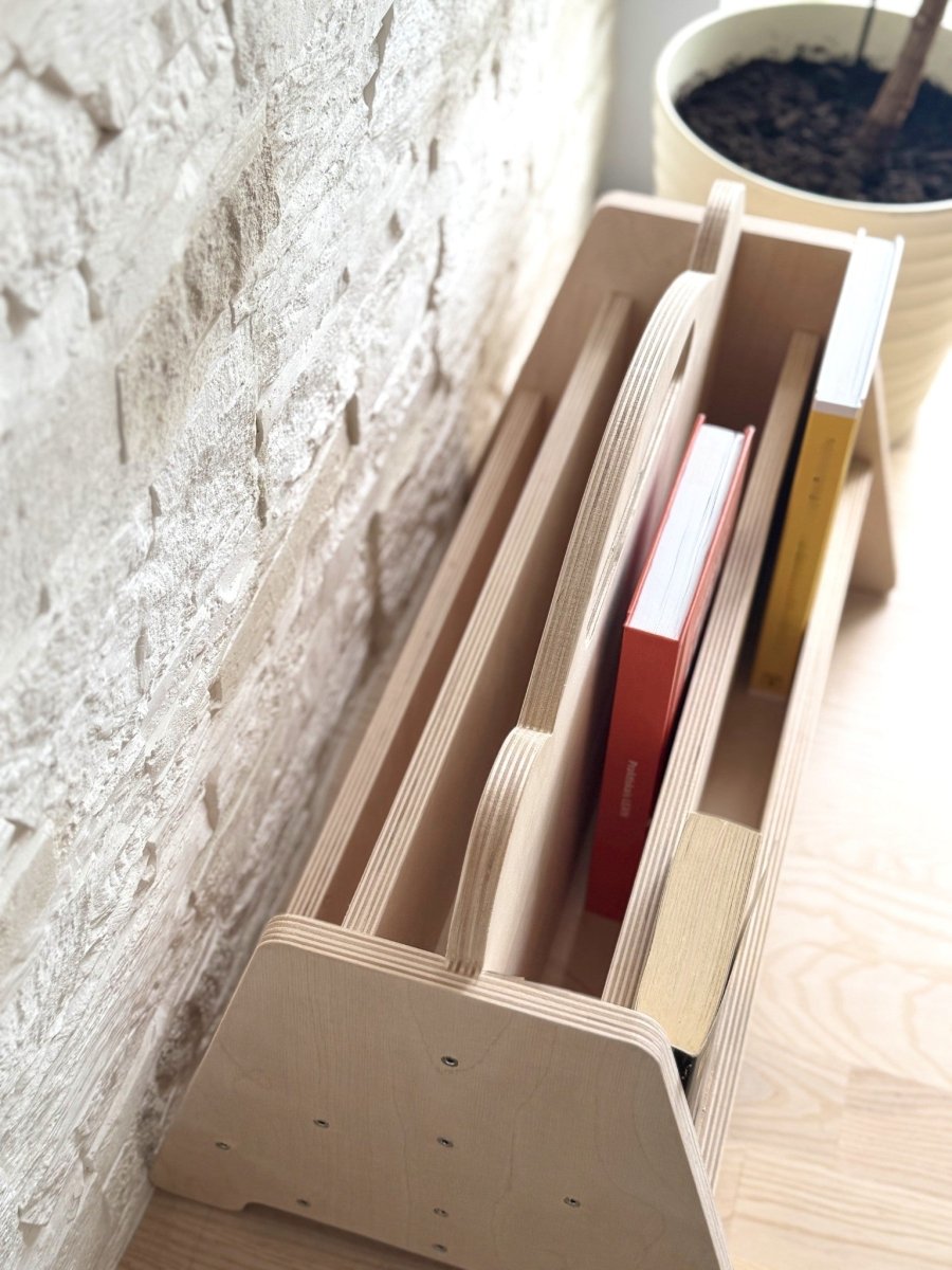 Montessori Double-Sided Wooden 4-Tier Book Display Shelf - Tiny Tugz™