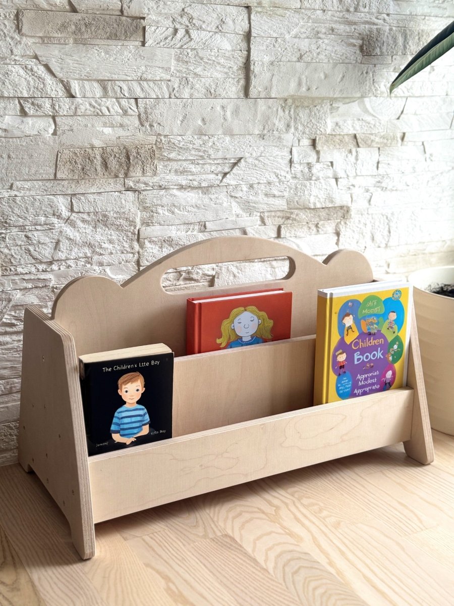 Montessori Double-Sided Wooden 4-Tier Book Display Shelf - Tiny Tugz™