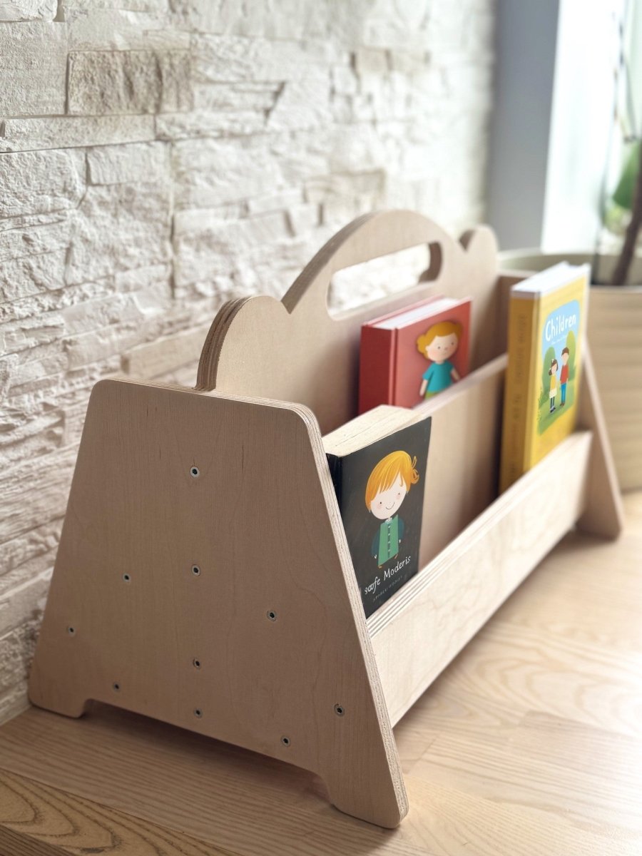 Montessori Double-Sided Wooden 4-Tier Book Display Shelf - Tiny Tugz™
