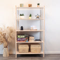 One Little Pine Medium 5-Shelf Montessori-Inspired Wooden Shelving Unit — solid birch wood, W80xH138xD35cm, FSC-certified open shelving for children's rooms.