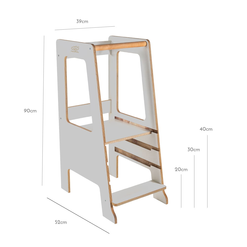 Montessori Learning Tower Scandi - Birch Plywood, 3 Heights (Grey) - Tiny Tugz™