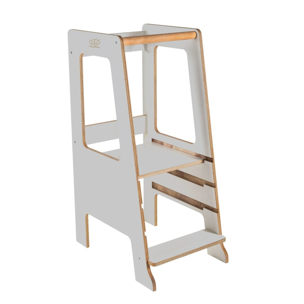 Montessori Learning Tower Scandi - Birch Plywood, 3 Heights (Grey) - Tiny Tugz™