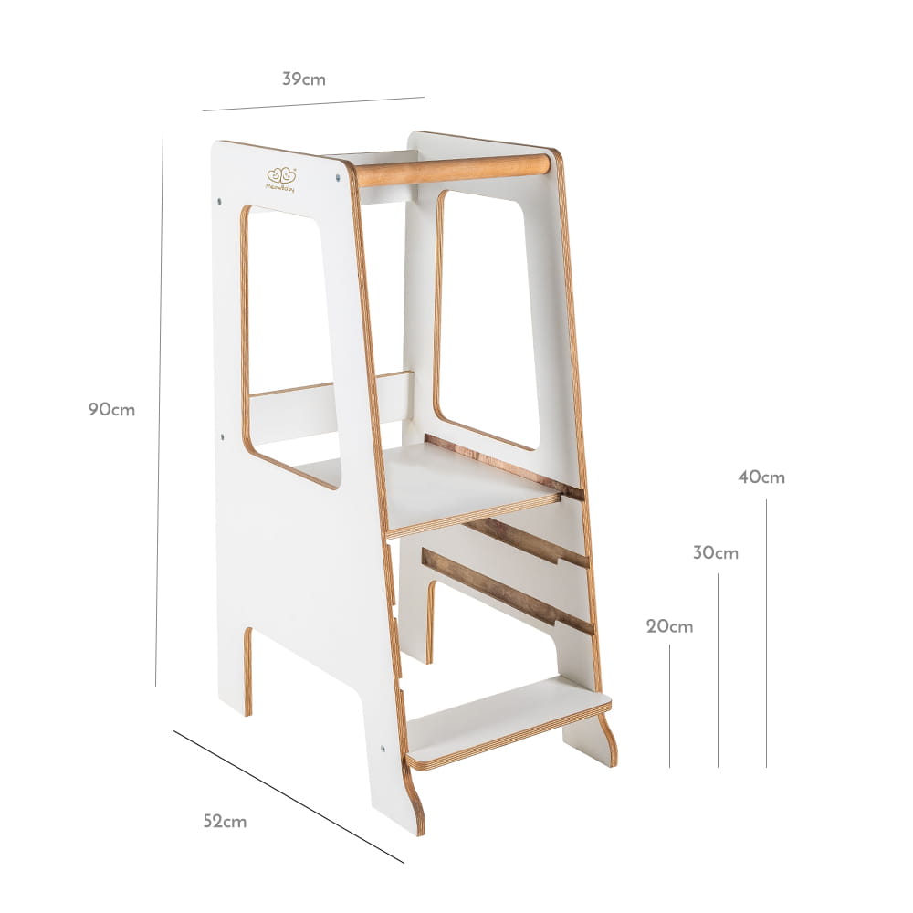 Montessori Learning Tower Scandi - Birch Plywood, 3 Heights (White) - Tiny Tugz™