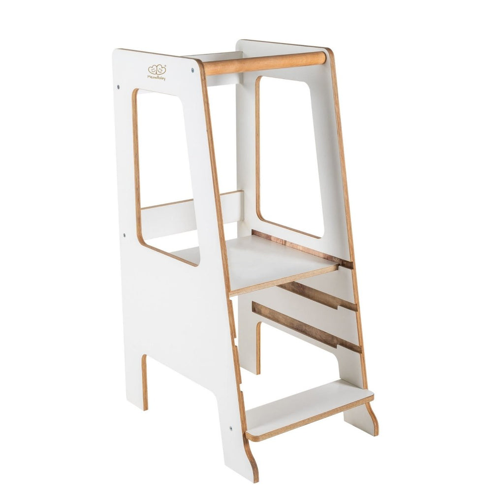 Montessori Learning Tower Scandi - Birch Plywood, 3 Heights (White) - Tiny Tugz™