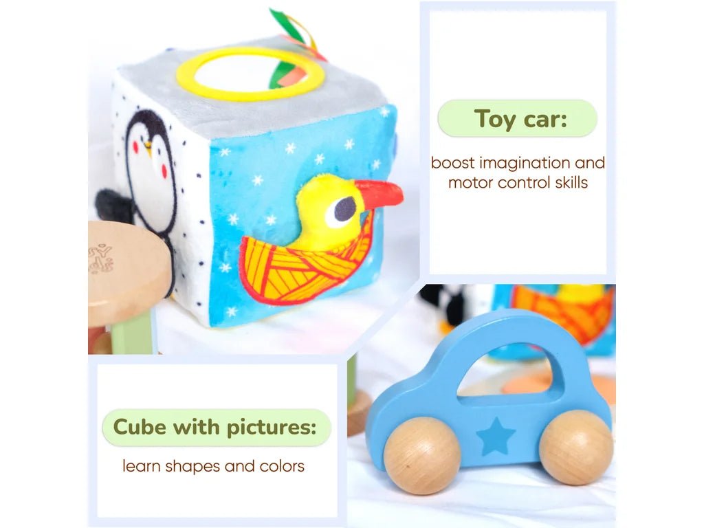 Montessori Play Box – 6–12 Months, 7-Toy Rolling & Reaching Set - Tiny Tugz™