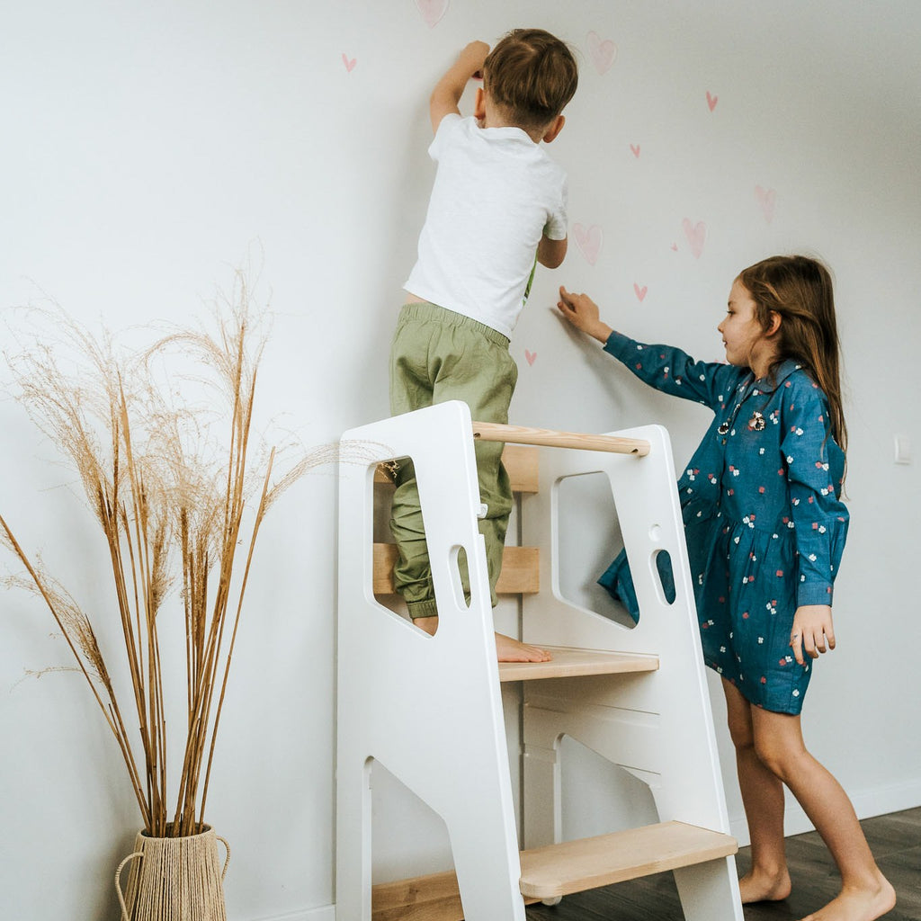Montessori Tower Safety+ — adjustable 3-position platform, Montessori kitchen helper tower