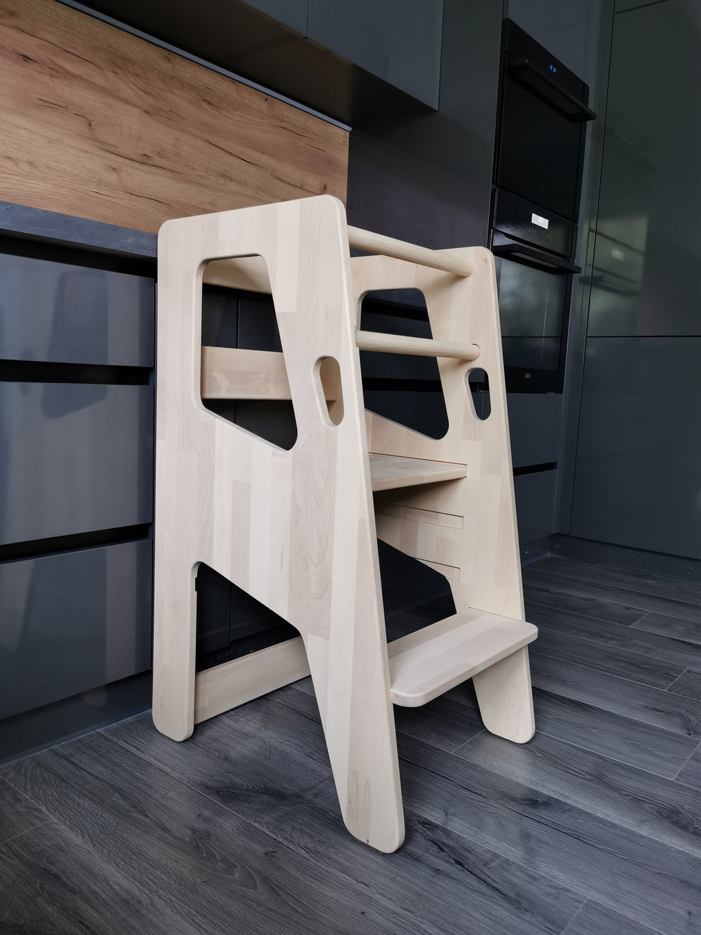 Montessori Tower Safety+ — side view of One Little Pine Montessori learning tower