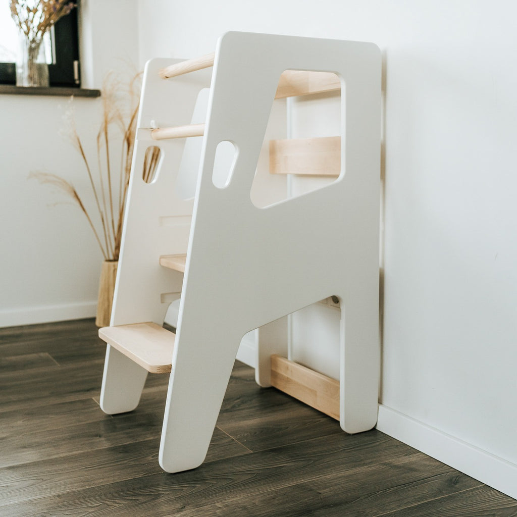 One Little Pine Montessori Tower Safety+ — FSC-certified birch wood learning tower for toddlers