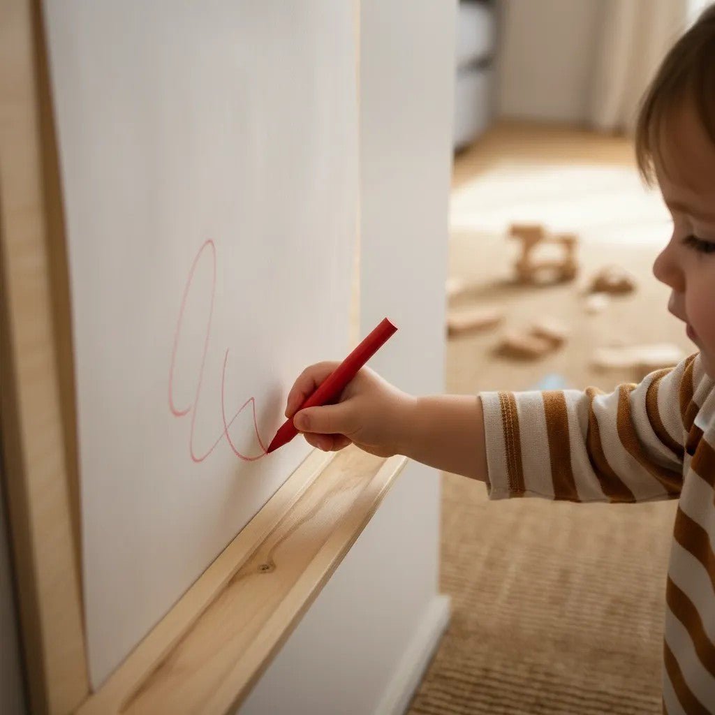 Montessori Wall-Mounted Drawing Board & Paper Roll Station for Kids - Tiny Tugz™
