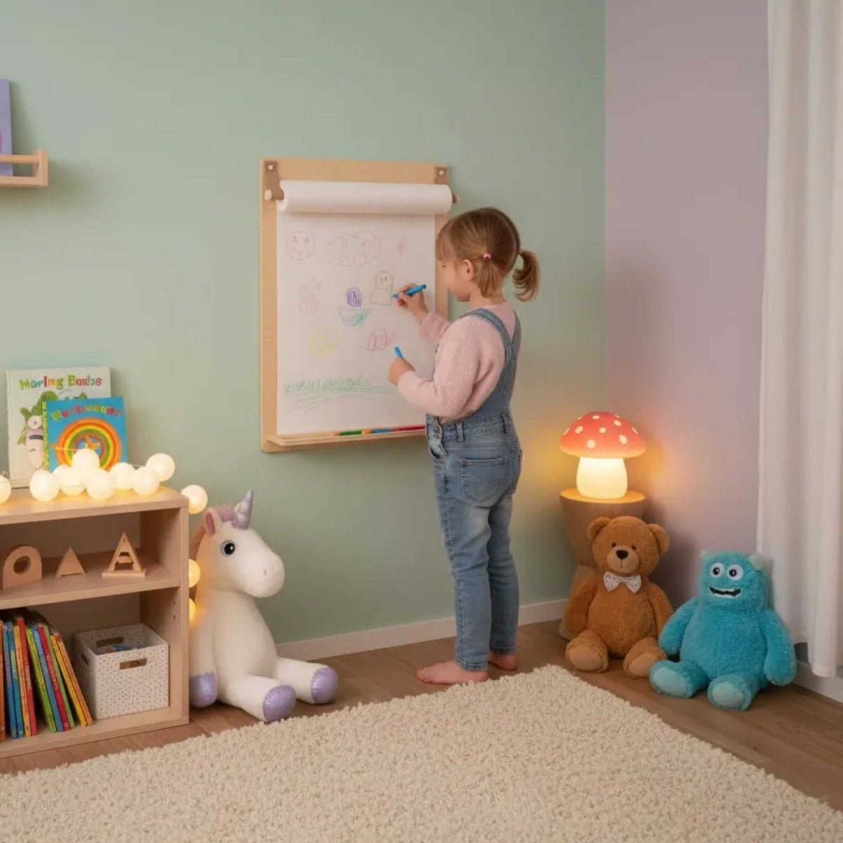 Montessori Wall-Mounted Drawing Board & Paper Roll Station for Kids - Tiny Tugz™