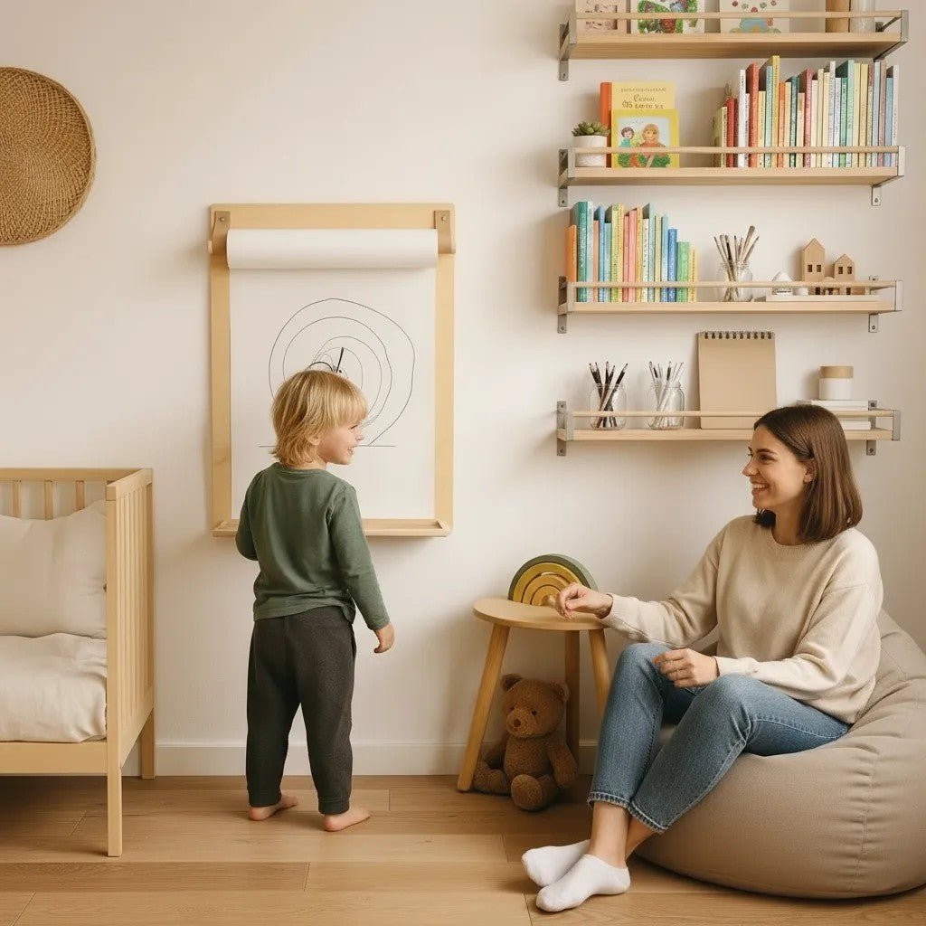 Montessori Wall-Mounted Drawing Board & Paper Roll Station for Kids - Tiny Tugz™
