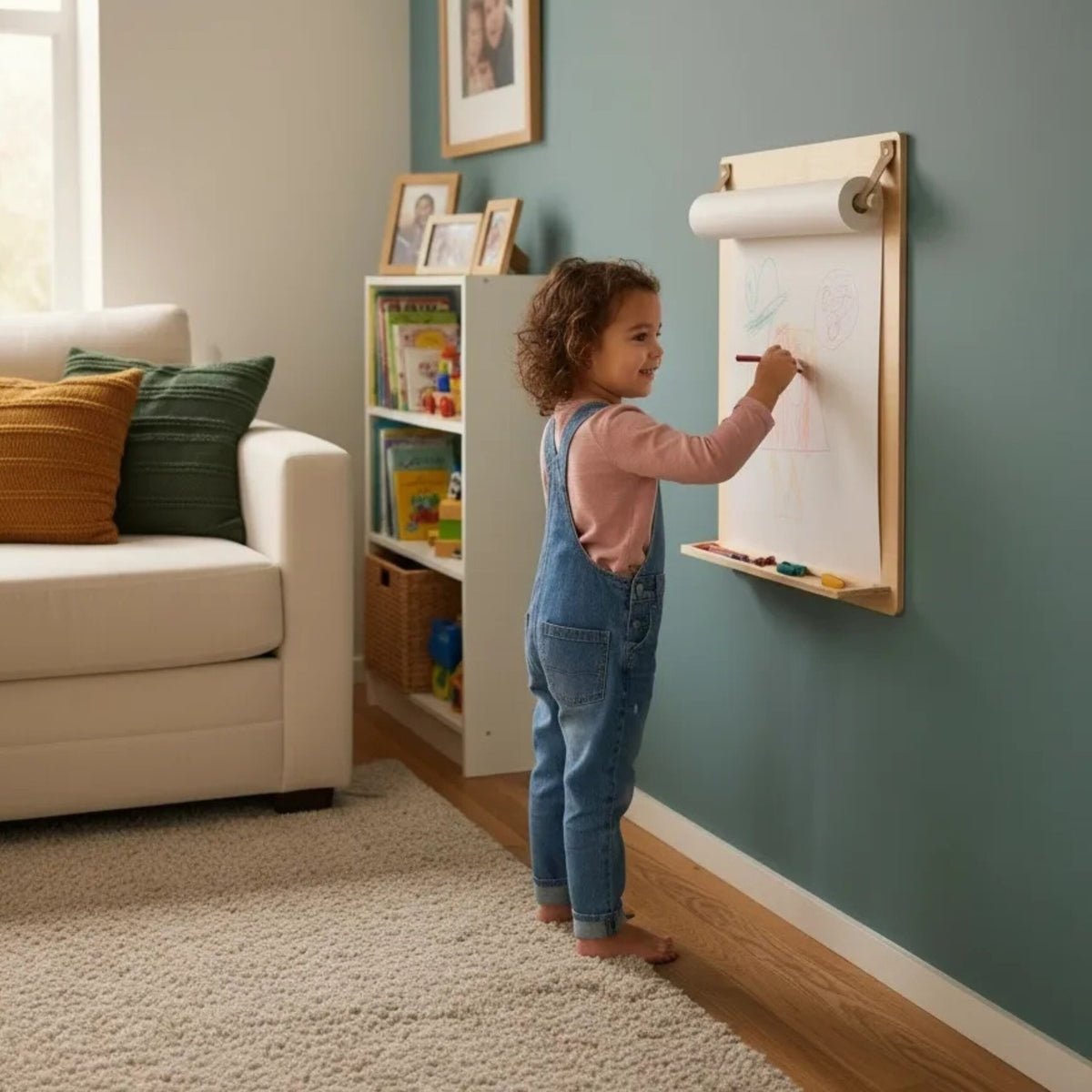 Montessori Wall-Mounted Drawing Board & Paper Roll Station for Kids - Tiny Tugz™
