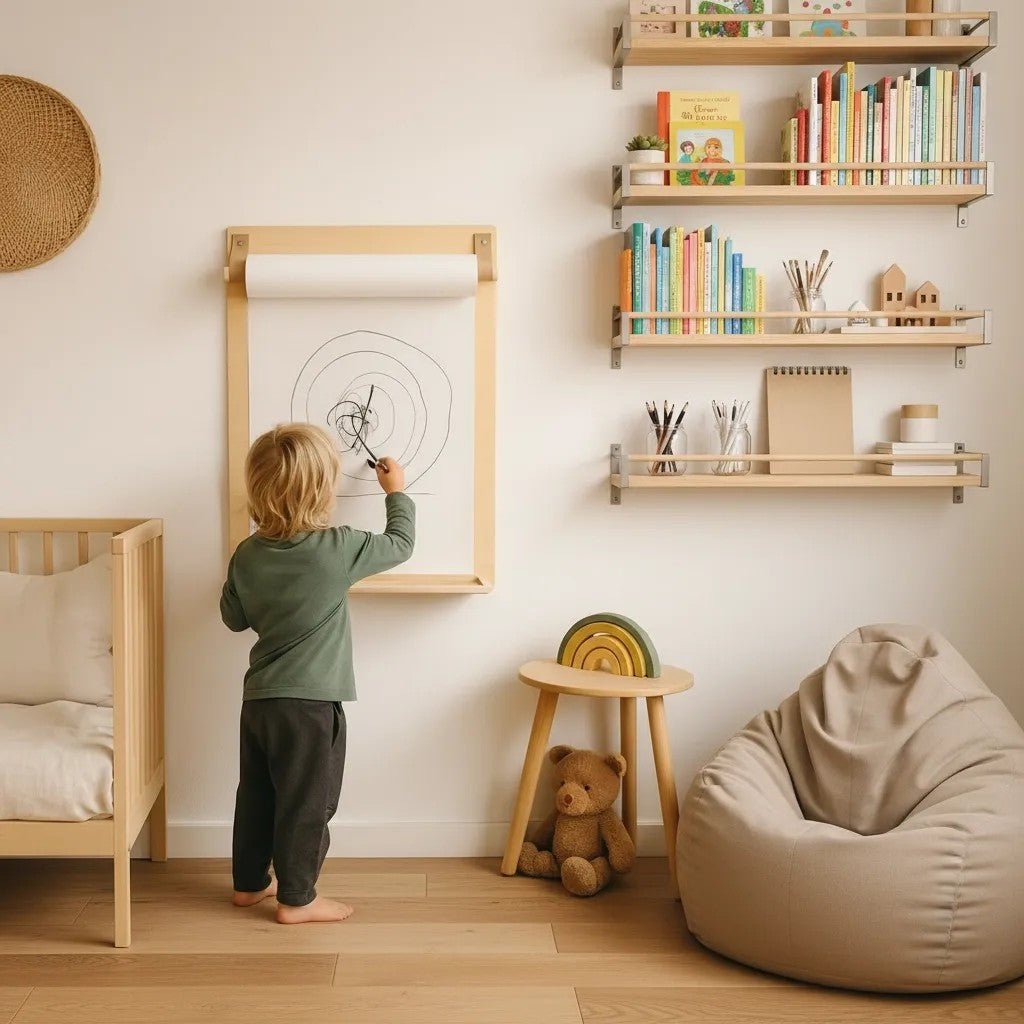 Montessori Wall-Mounted Drawing Board & Paper Roll Station for Kids - Tiny Tugz™