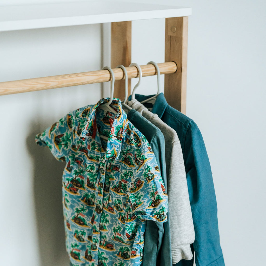 One Little Pine Modular Montessori Wardrobe, solid wood toddler clothing storage with open clothes rail and 4 shelves, Montessori furniture (available in Natural Wood, Clear Oil, and White & Clear Oil finishes)