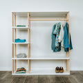 One Little Pine Modular Montessori Wardrobe, solid wood toddler clothing storage with open clothes rail and 4 shelves, Montessori furniture (available in Natural Wood, Clear Oil, and White & Clear Oil finishes)
