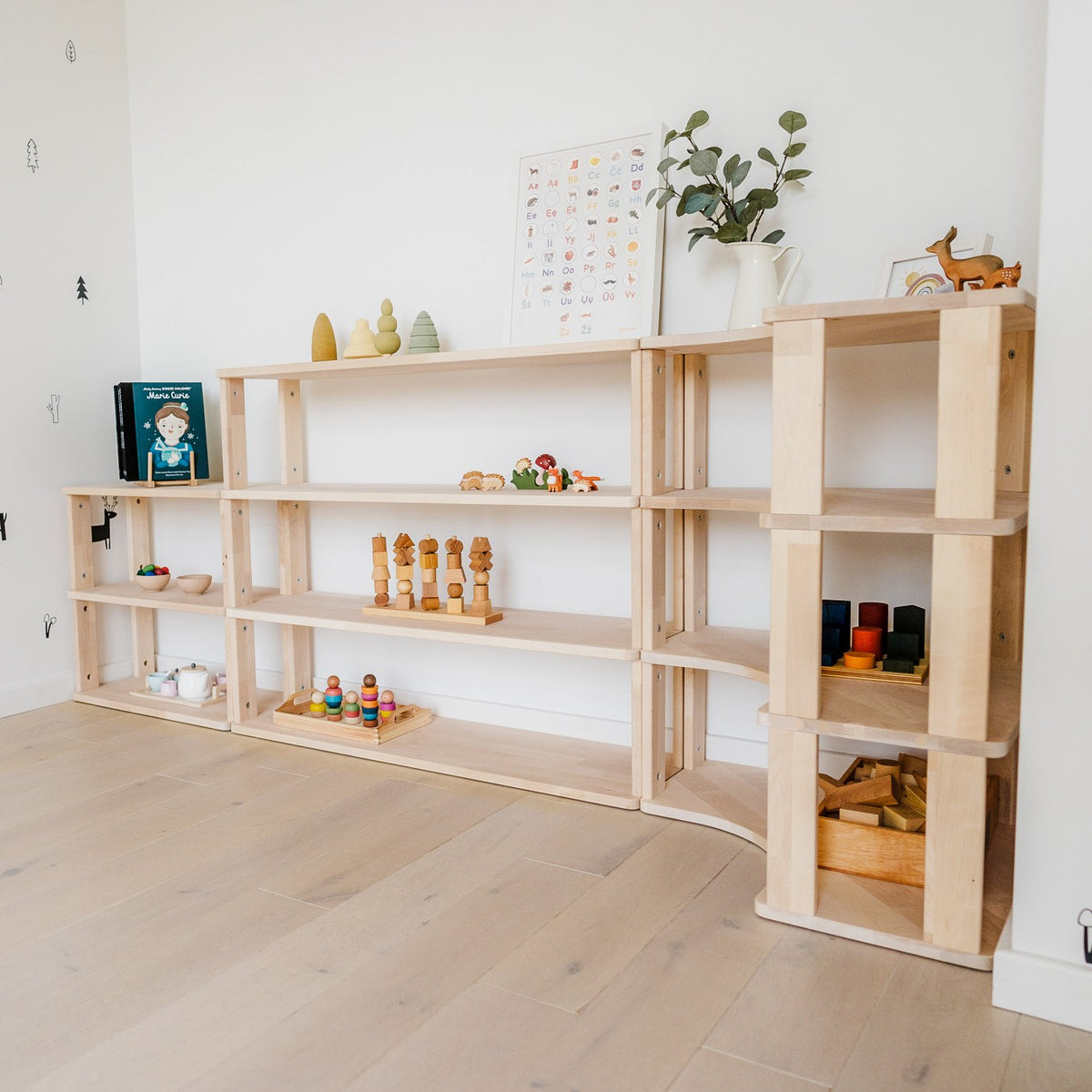 One Little Pine Modular Montessori Wardrobe, solid wood toddler clothing storage with open clothes rail and 4 shelves, Montessori furniture (available in Natural Wood, Clear Oil, and White & Clear Oil finishes)
