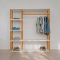 One Little Pine Modular Montessori Wardrobe in White with Brownish Oil finish, solid wood toddler clothing storage with open clothes rail and 4 shelves, Montessori furniture