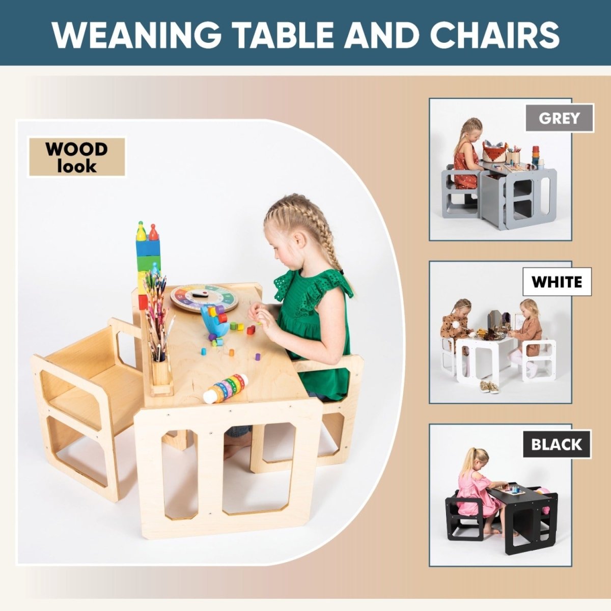 Montessori Weaning Table & Two Chair Set - Tiny Tugz™