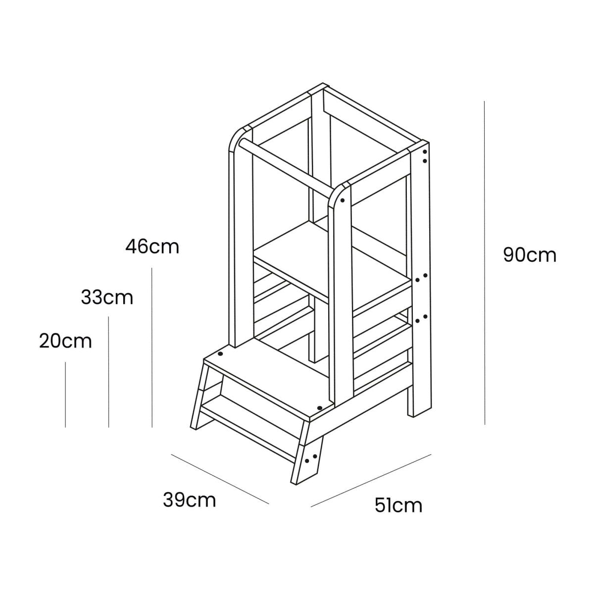 Montessori Wooden Adjustable Learning Tower for Kids (Black) - Tiny Tugz™