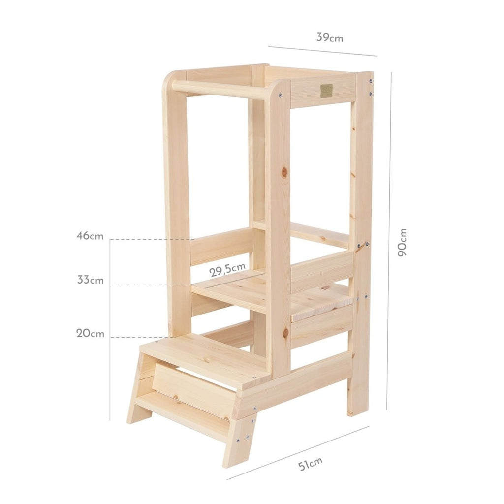 Montessori Wooden Adjustable Learning Tower for Kids (Natural Wood) - Tiny Tugz™