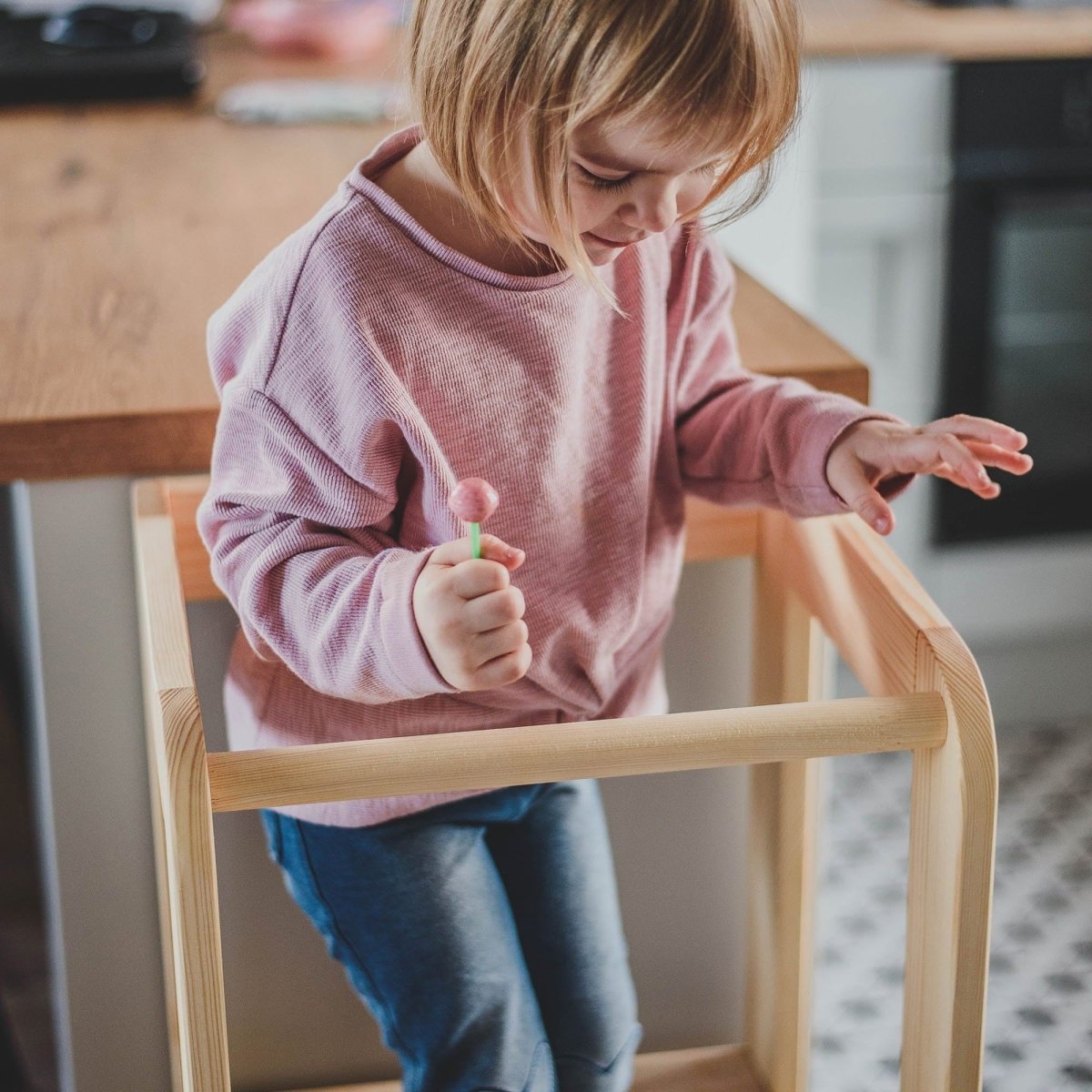 Montessori Wooden Adjustable Learning Tower for Kids (Natural Wood) - Tiny Tugz™