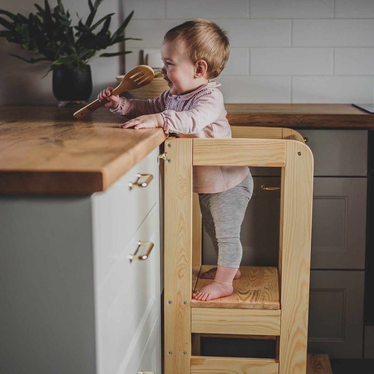 Montessori Wooden Adjustable Learning Tower for Kids (Natural Wood) - Tiny Tugz™