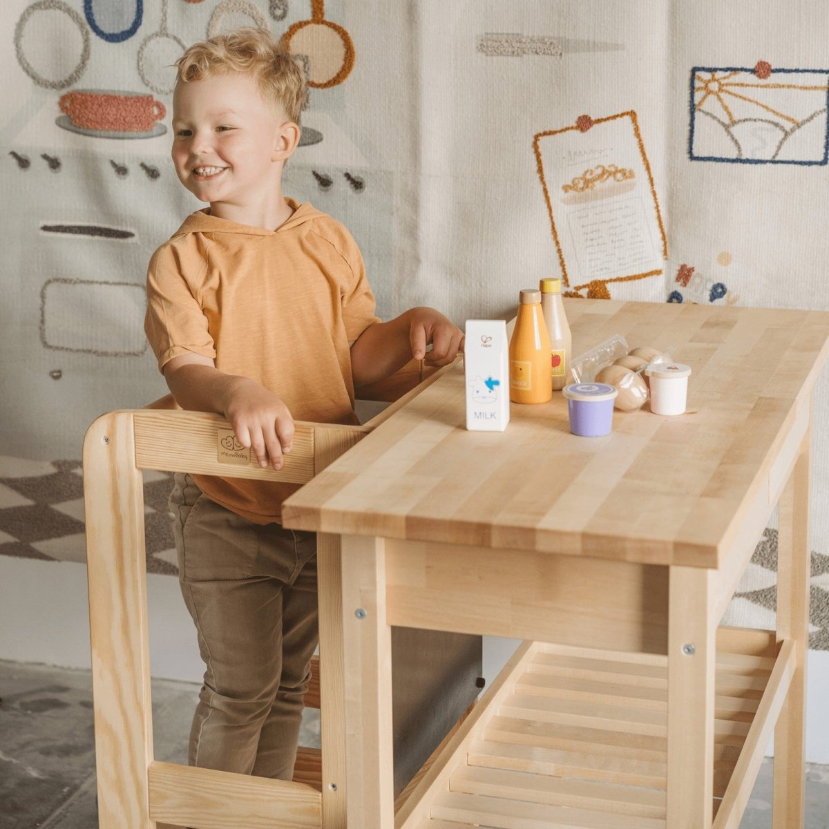 Montessori Wooden Adjustable Learning Tower for Kids (Natural Wood) - Tiny Tugz™