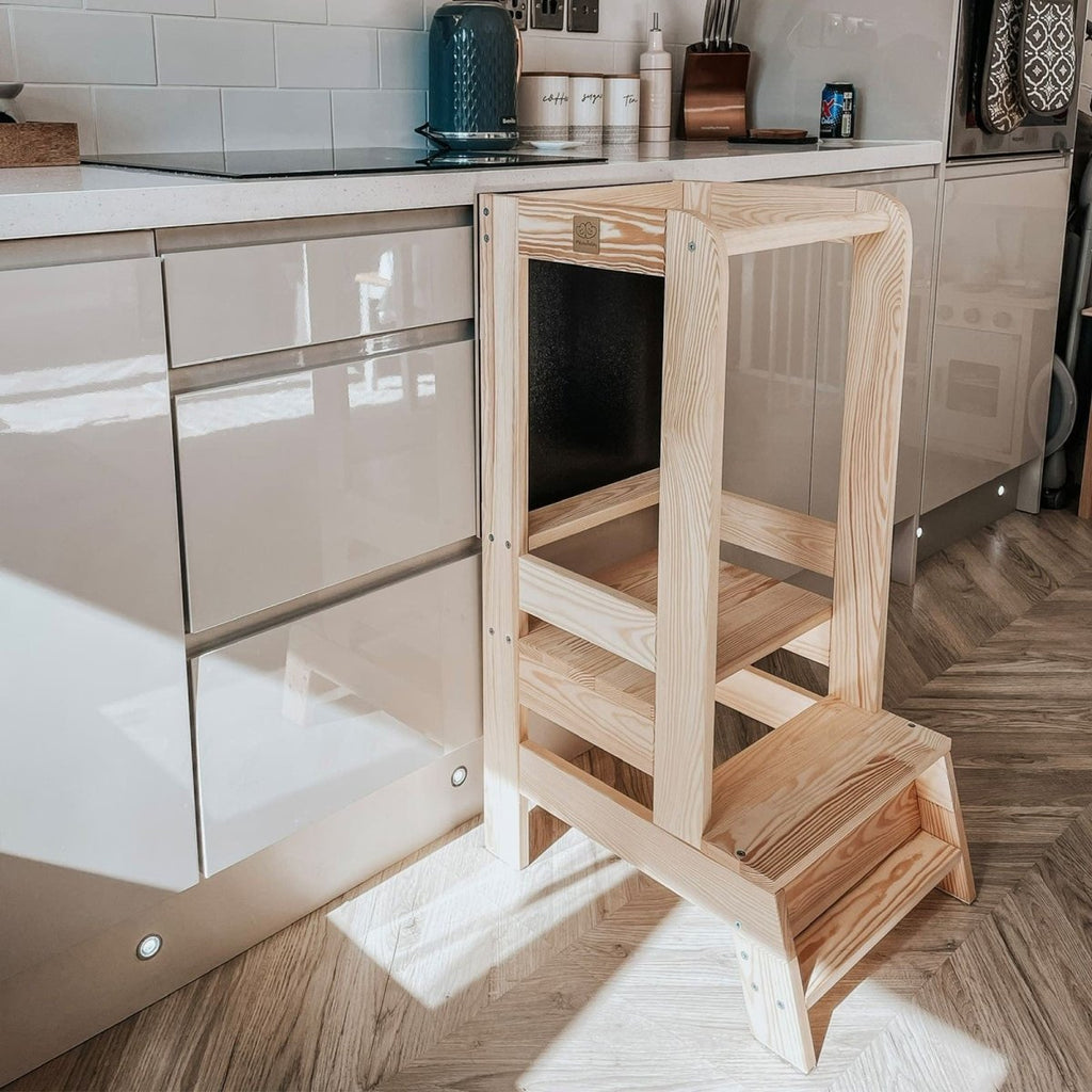 Montessori Wooden Adjustable Learning Tower with Drawing Board (Natural Wood) - Tiny Tugz™