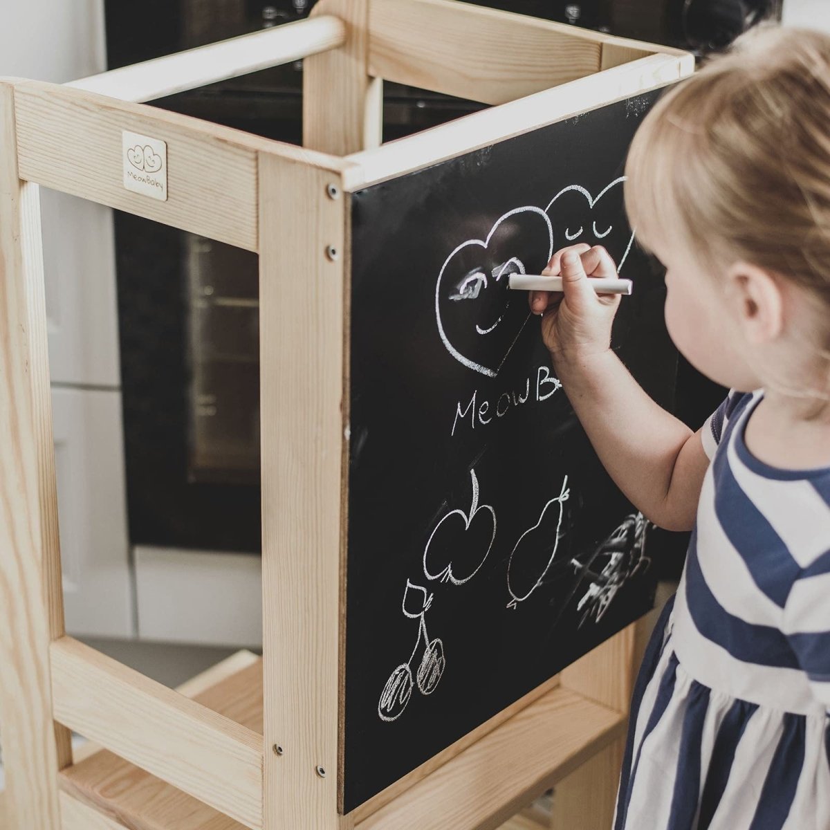 Montessori Wooden Adjustable Learning Tower with Drawing Board (Natural Wood) - Tiny Tugz™