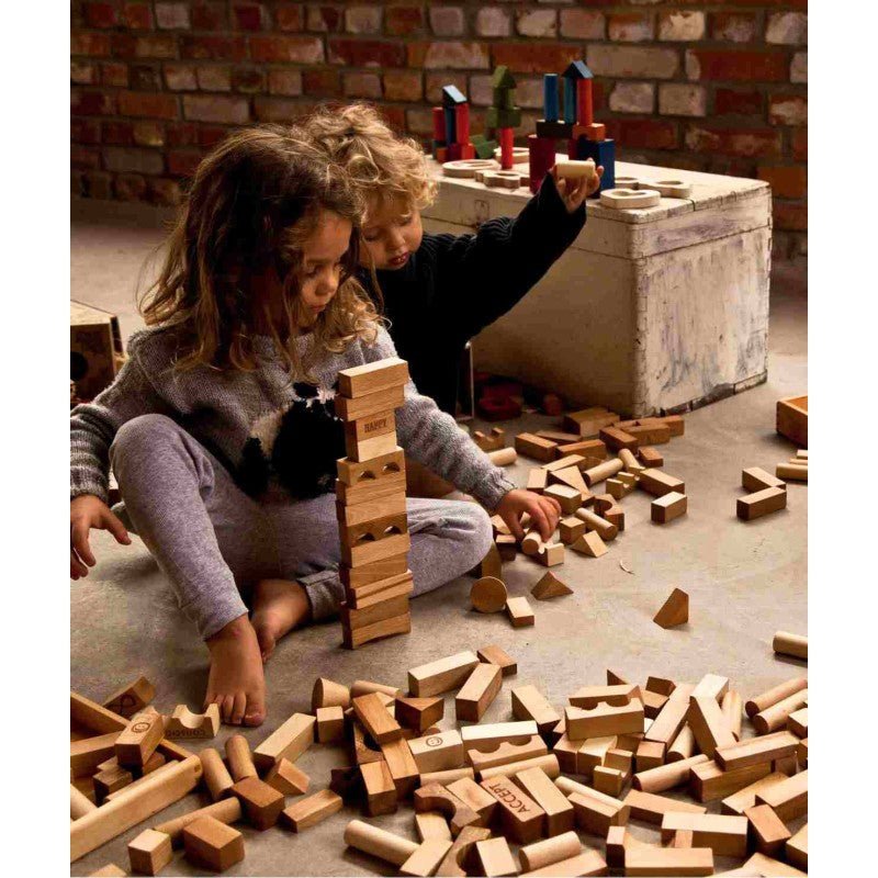 Montessori Wooden Blocks (100-Piece Natural Colours) - Tiny Tugz™