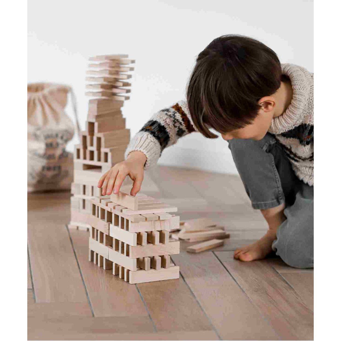 Montessori Wooden Blocks (200-Piece Natural Colours) - Tiny Tugz™
