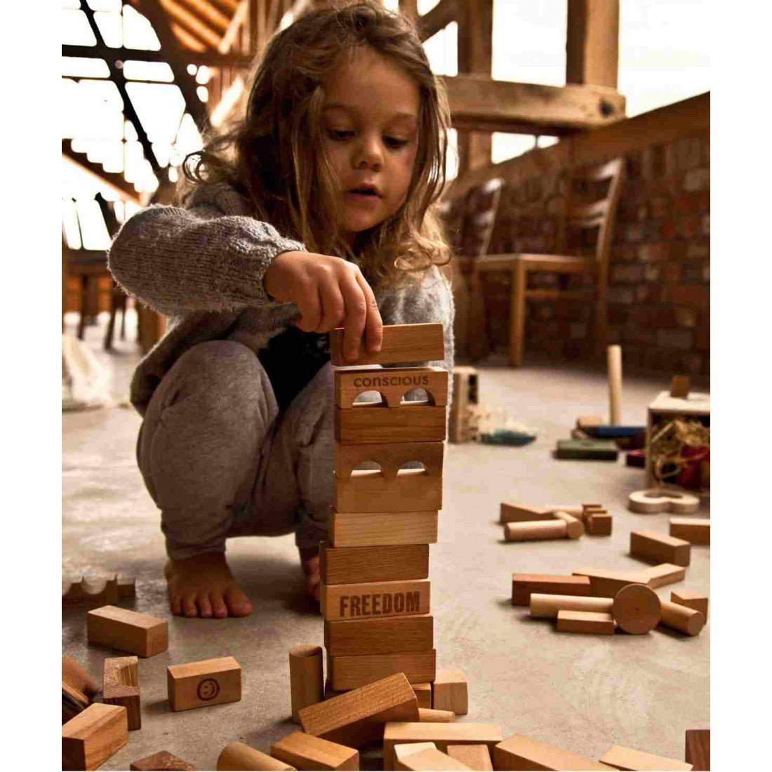 Montessori Wooden Blocks (63-Piece Natural Colours) - Tiny Tugz™