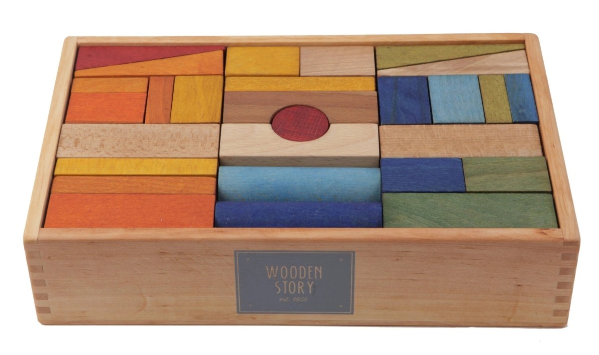 Montessori Wooden Blocks (63-Piece Warm Colours) - Tiny Tugz™