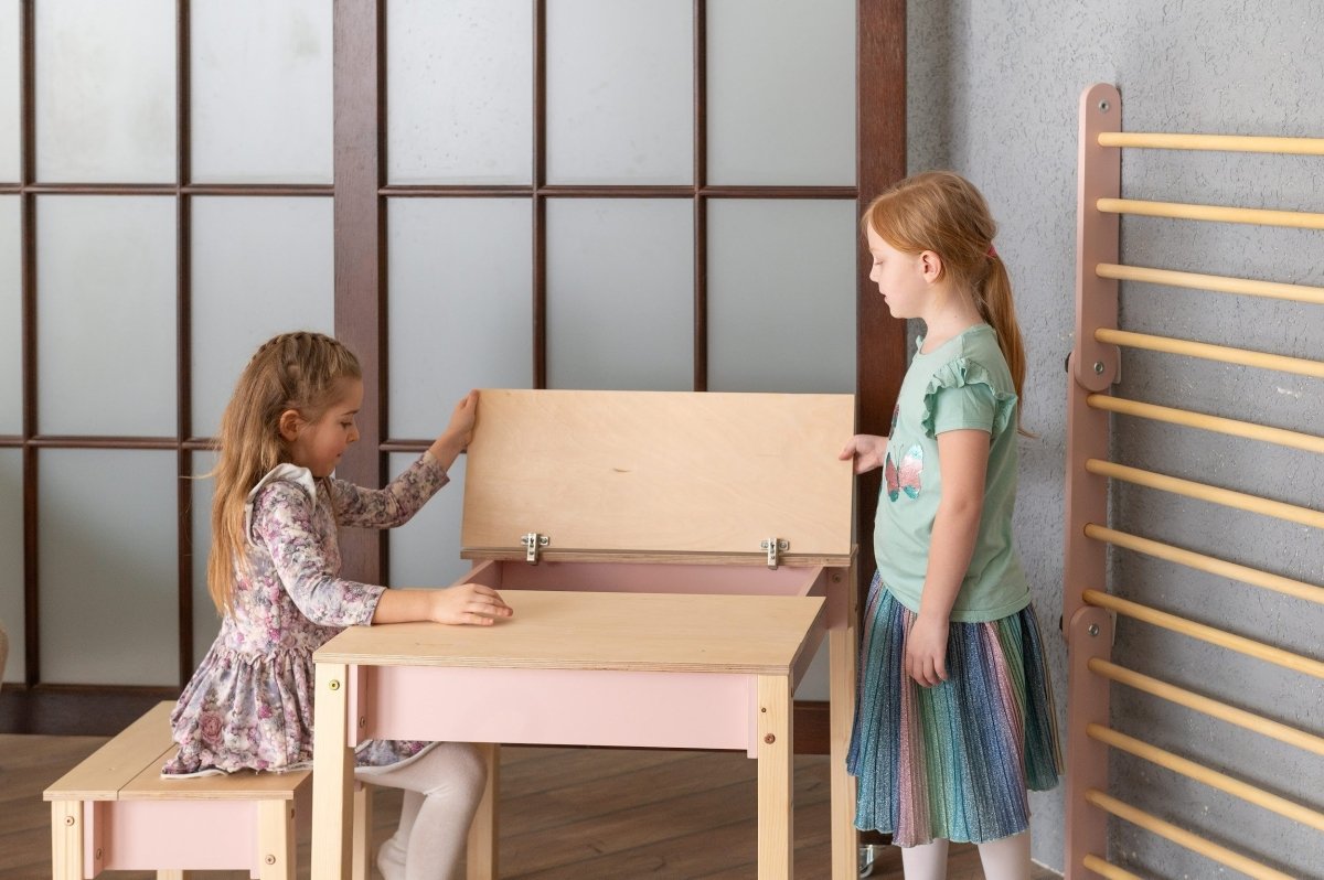 Montessori Wooden Kids Table & Chair Set with Storage - Tiny Tugz™