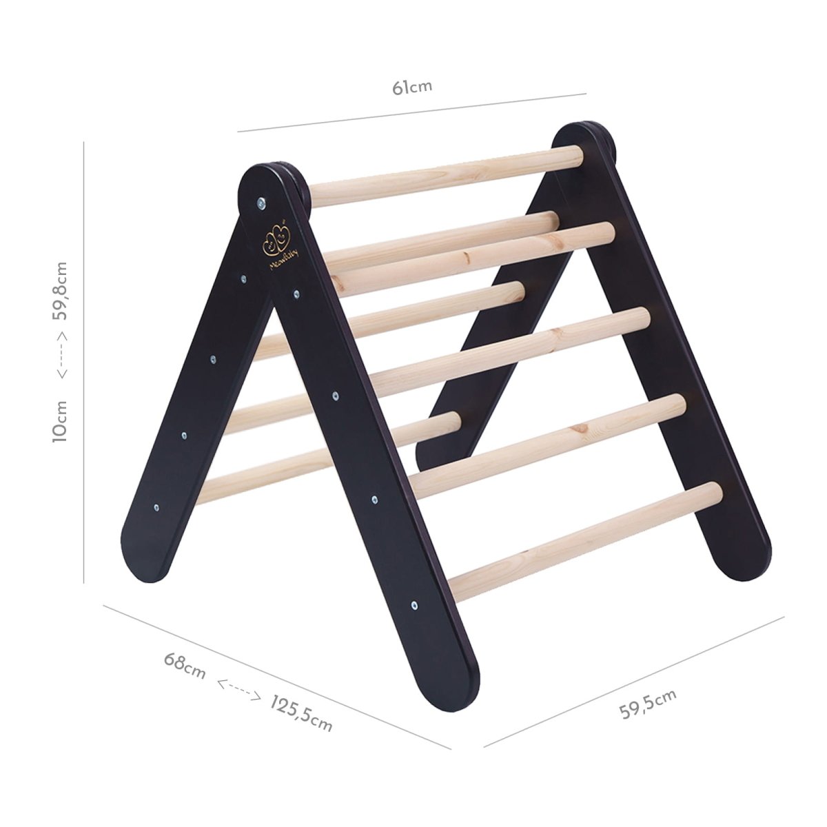 Montessori Wooden Ladder with Tent Cover (Blue-Grey) for Children – 9-Rung Climbing Frame (Black) - Tiny Tugz™