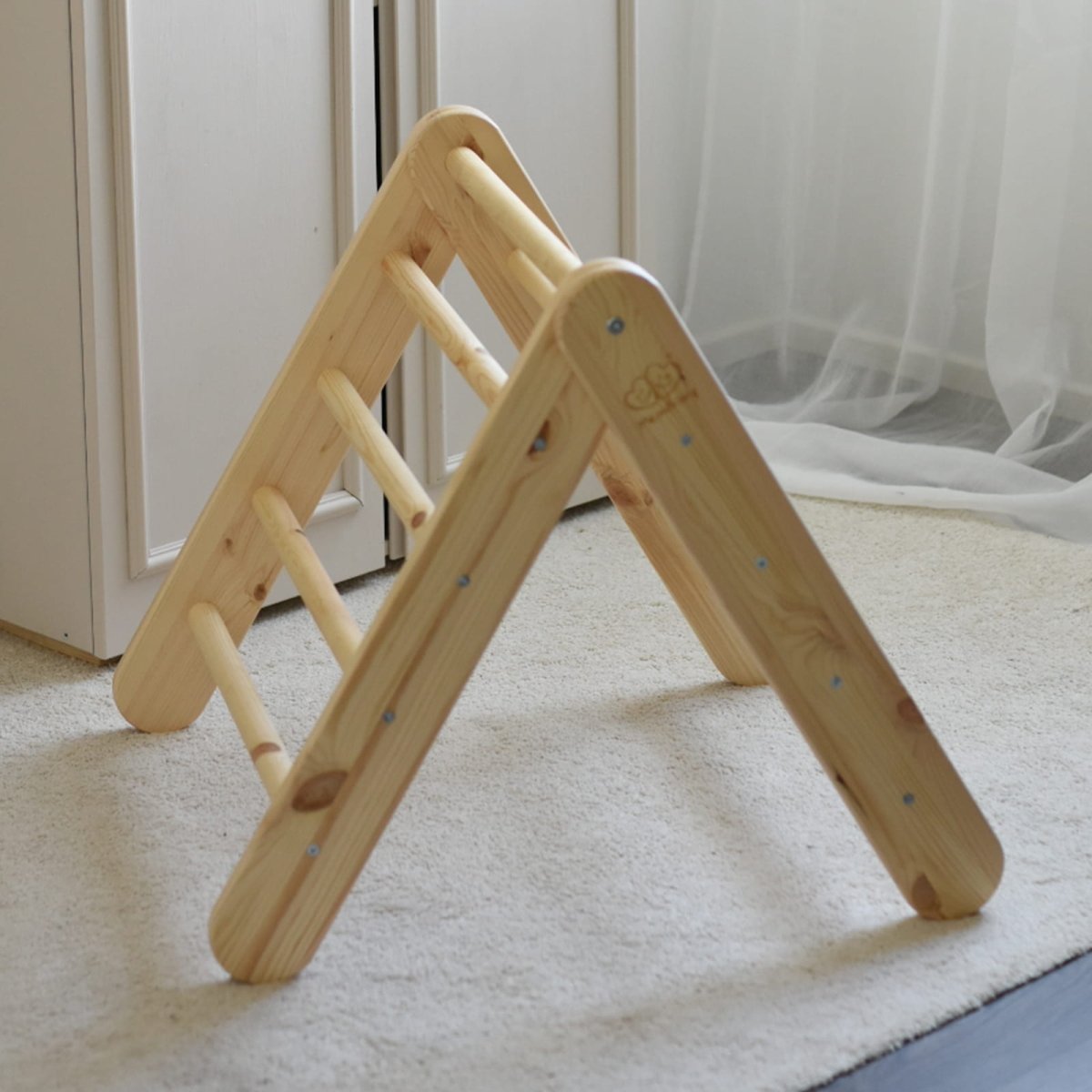 Montessori Wooden Ladder with Tent Cover (Blue-Grey) for Children – 9-Rung Climbing Frame (Natural Wood) - Tiny Tugz™