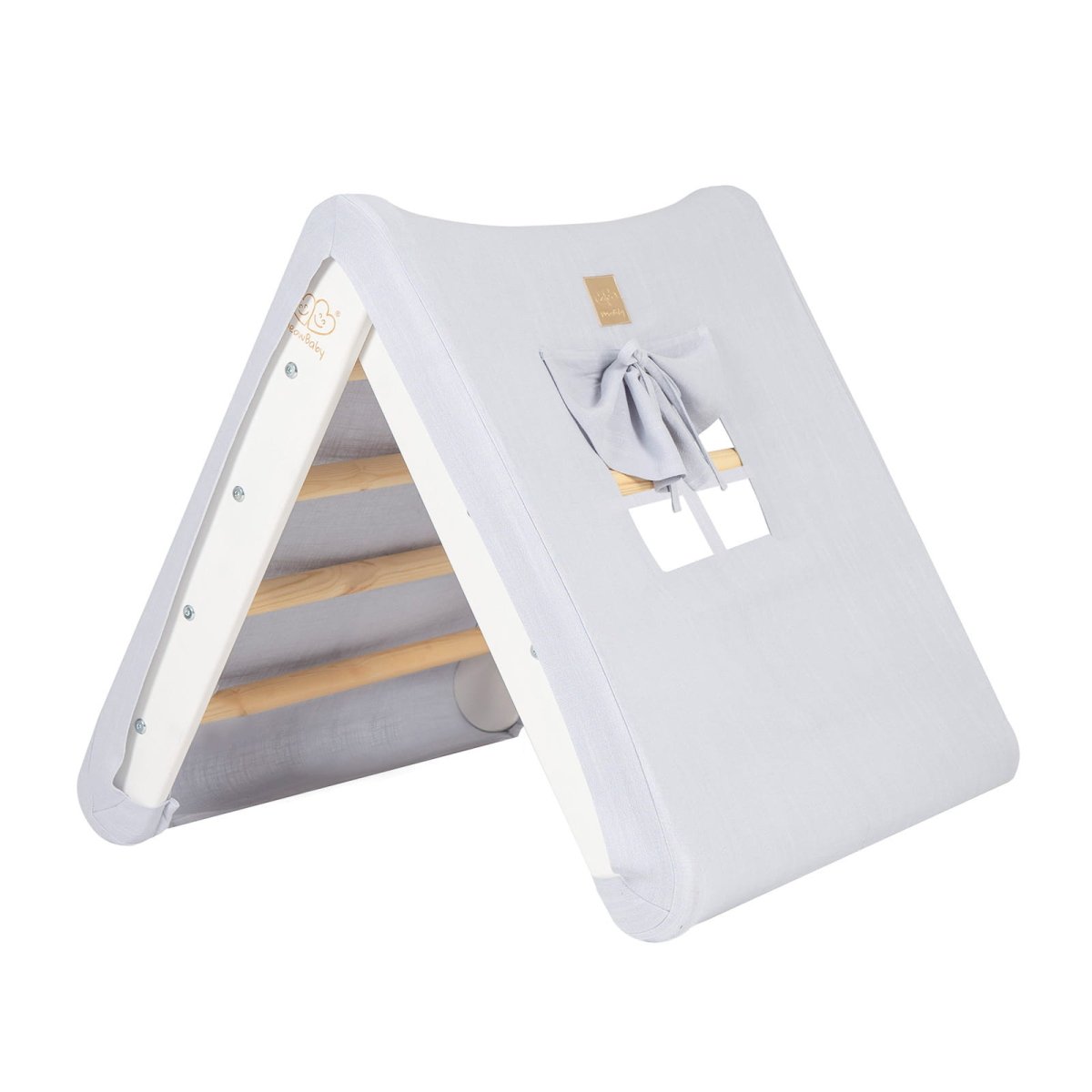 Montessori Wooden Ladder with Tent Cover (Blue-Grey) for Children – 9-Rung Climbing Frame (White) - Tiny Tugz™