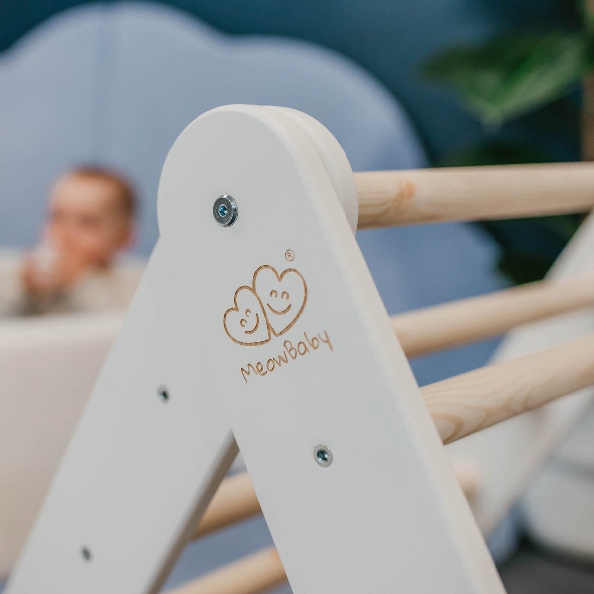 Montessori Wooden Ladder with Tent Cover (Blue-Grey) for Children – 9-Rung Climbing Frame (White) - Tiny Tugz™