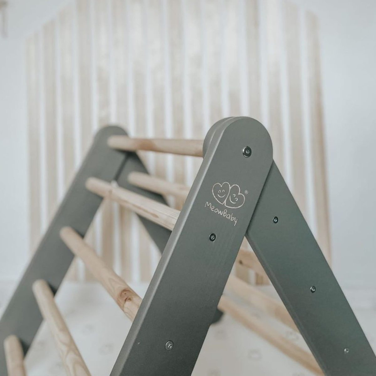 Montessori Wooden Ladder with Tent Cover (Pink) for Children – 9-Rung Climbing Frame (Grey)) - Tiny Tugz™