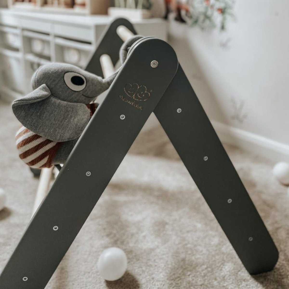 Montessori Wooden Ladder with Tent Cover (Pink) for Children – 9-Rung Climbing Frame (Grey)) - Tiny Tugz™