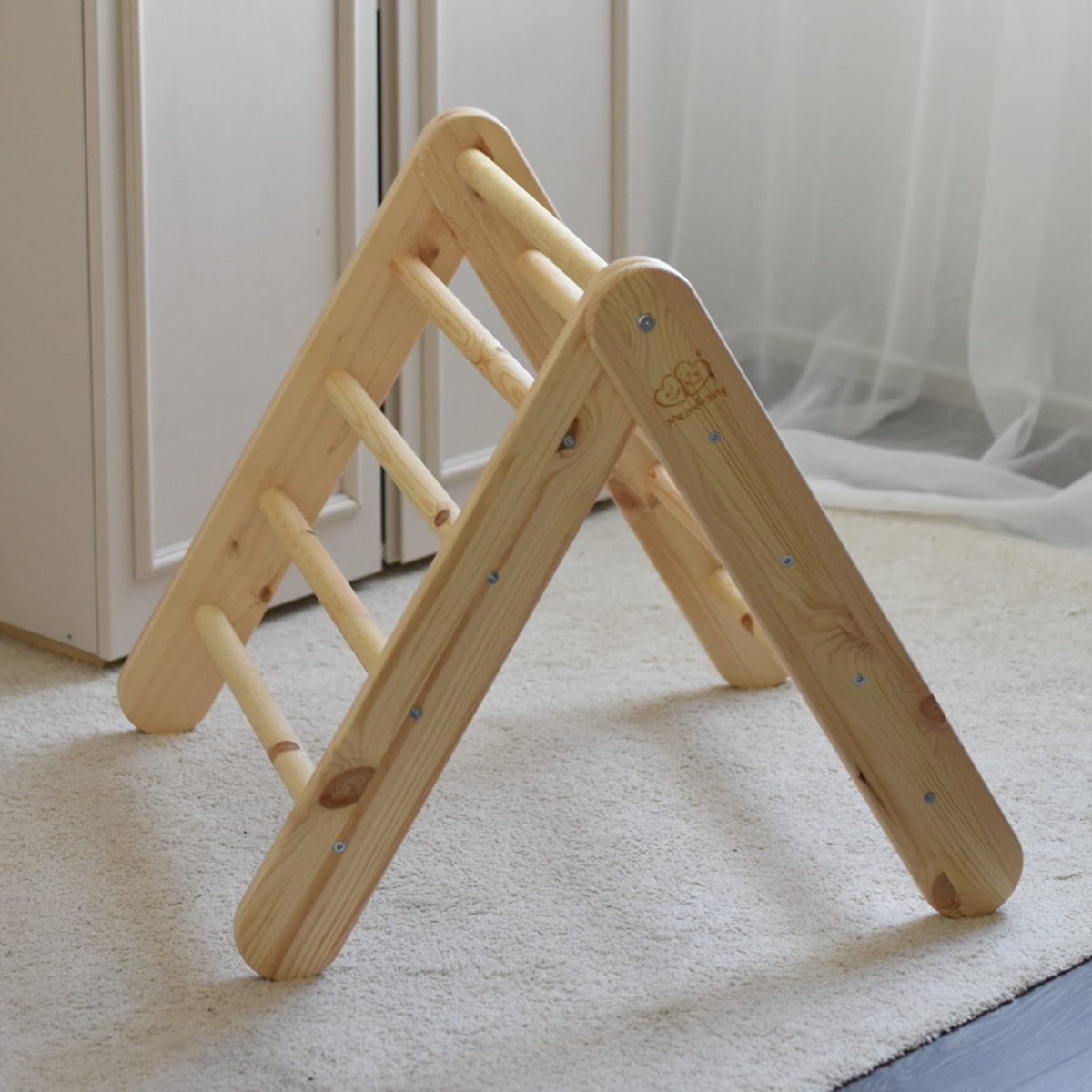 Montessori Wooden Ladder with Tent Cover (Pink) for Children – 9-Rung Climbing Frame (Natural Wood)) - Tiny Tugz™