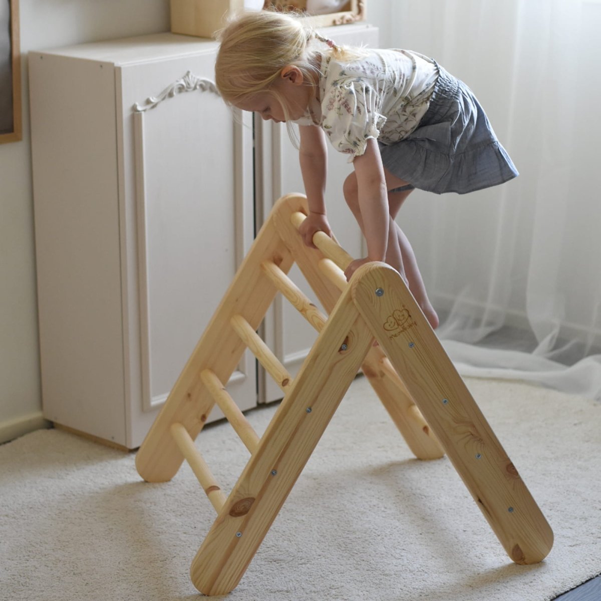 Montessori Wooden Ladder with Tent Cover (Pink) for Children – 9-Rung Climbing Frame (Natural Wood)) - Tiny Tugz™