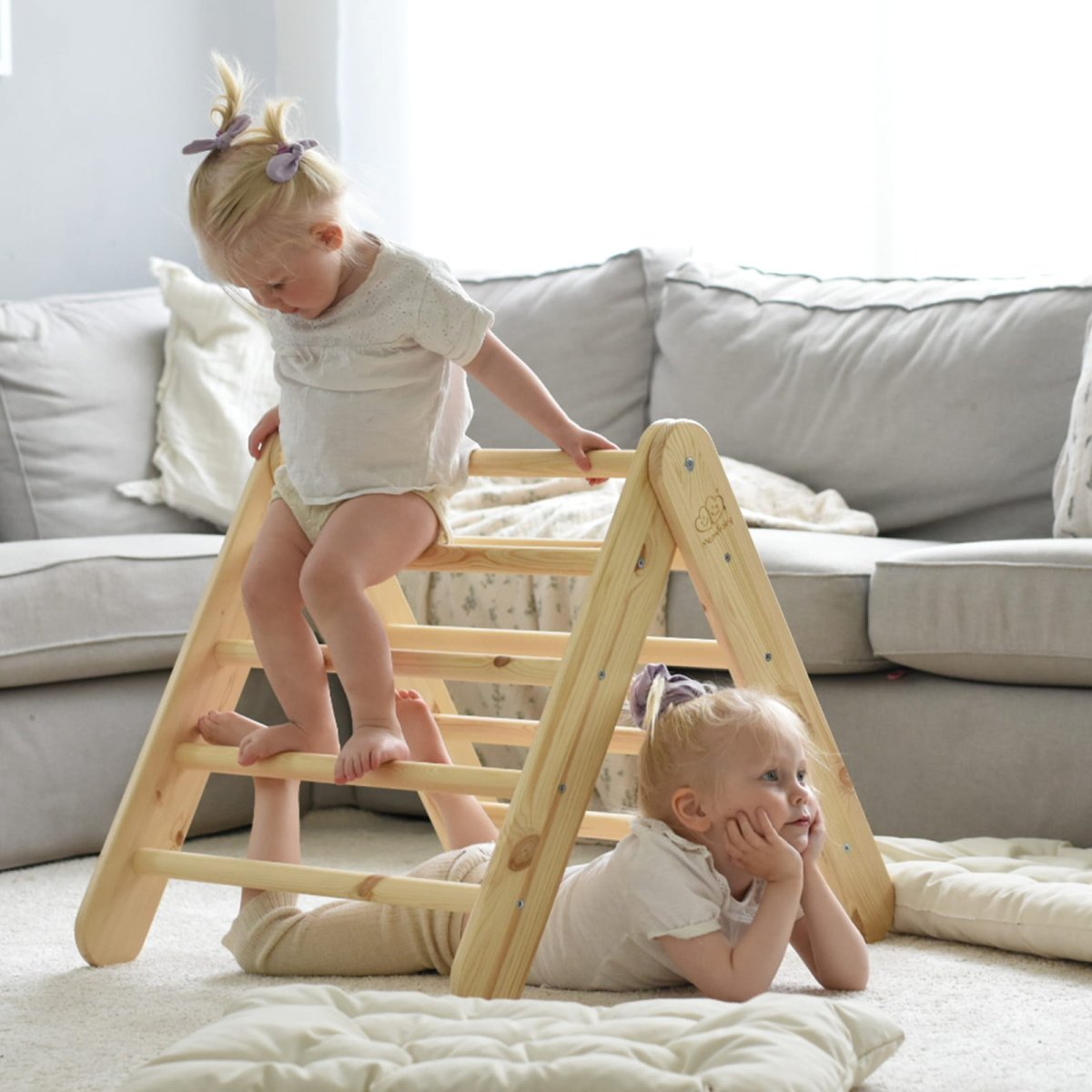 Montessori Wooden Ladder with Tent Cover (Pink) for Children – 9-Rung Climbing Frame (Natural Wood)) - Tiny Tugz™