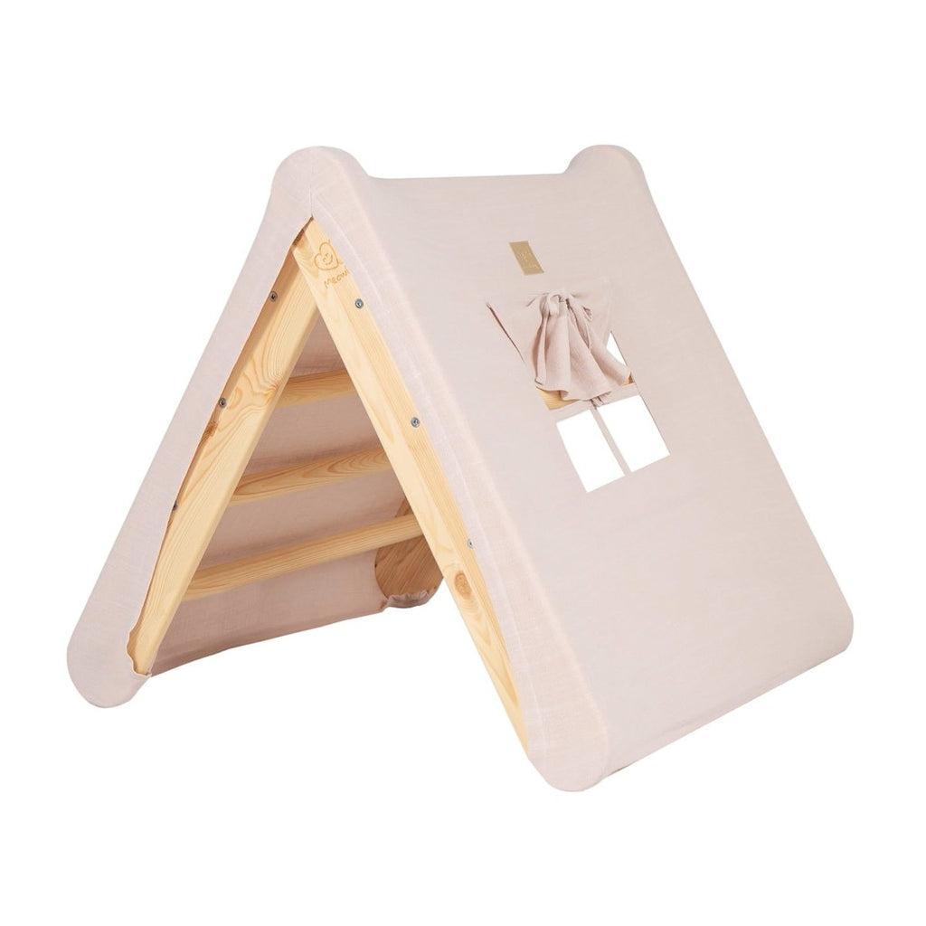 Montessori Wooden Ladder with Tent Cover (Pink) for Children – 9-Rung Climbing Frame (Natural Wood)) - Tiny Tugz™