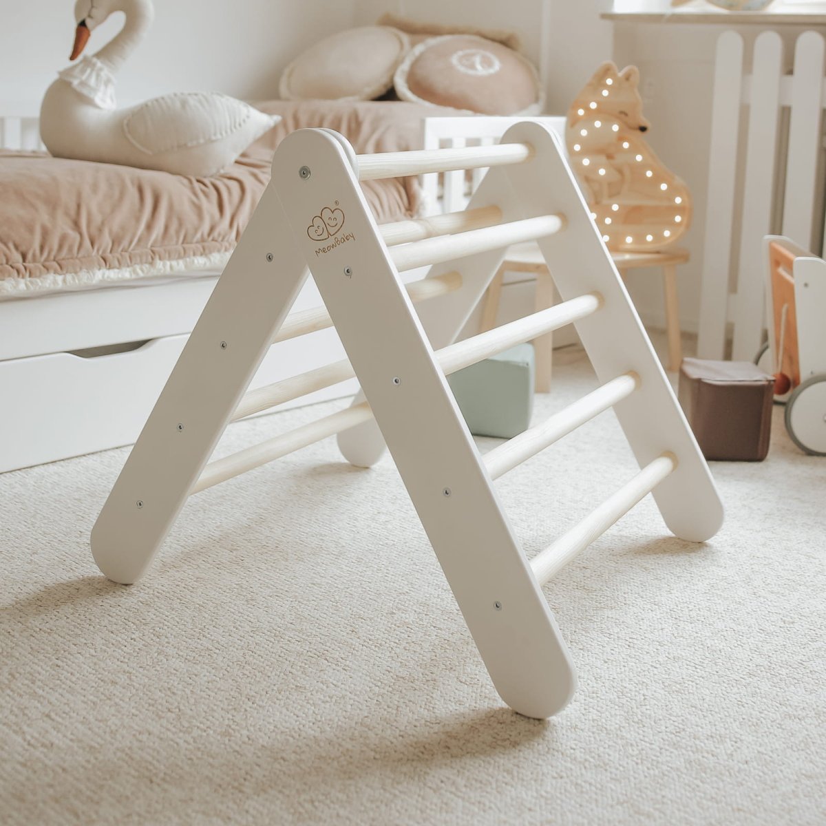 Montessori Wooden Ladder with Tent Cover (Pink) for Children – 9-Rung Climbing Frame (White) - Tiny Tugz™