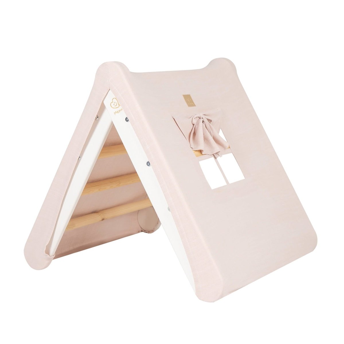 Montessori Wooden Ladder with Tent Cover (Pink) for Children – 9-Rung Climbing Frame (White) - Tiny Tugz™