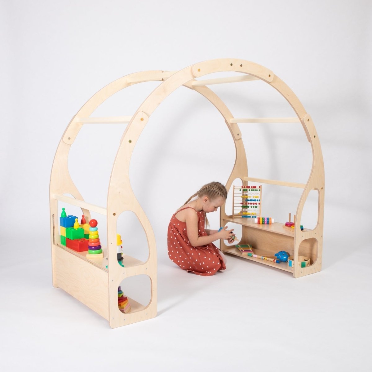 Montessori Wooden Play Stand – Modular Fort & Toy Shelf - Tiny Tugz™