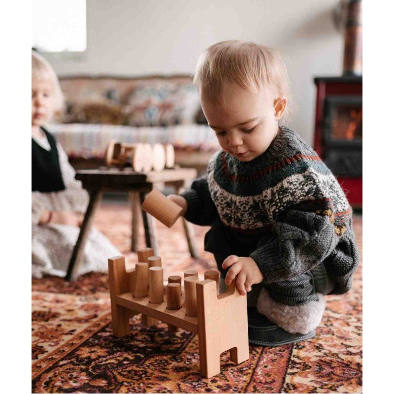 Montessori Wooden Pounding Bench (Natural) - Tiny Tugz™